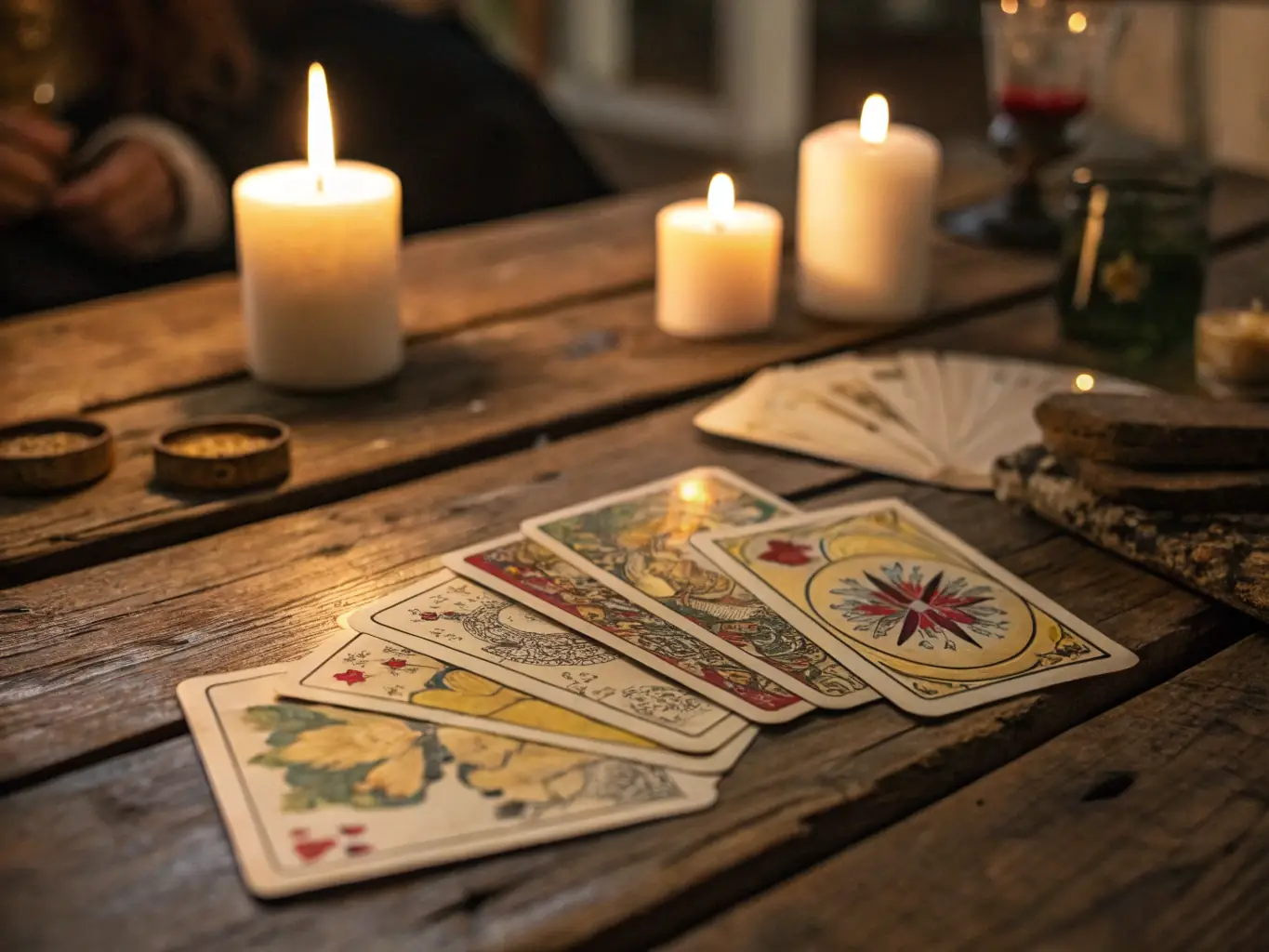 A close-up photograph of a person's hands gently shuffling a deck of Oracle cards with intricate designs, set against a softly lit background to evoke a sense of mystery and intuition.
