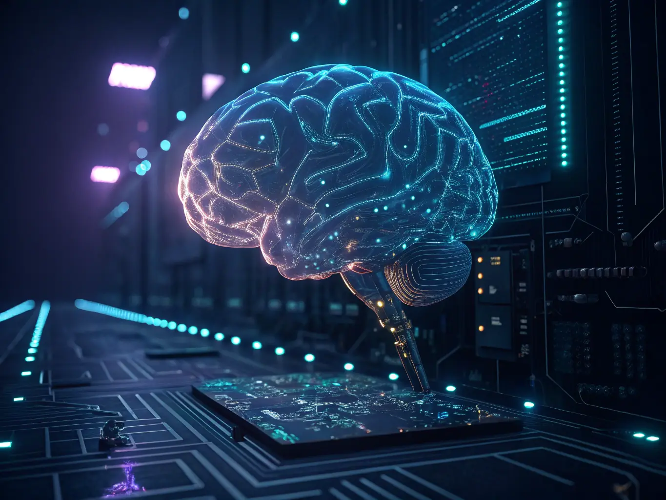 A futuristic image of a brain with interconnected neural pathways, representing the neural entrainment tool and its ability to enhance cognitive functions and spiritual awareness.
