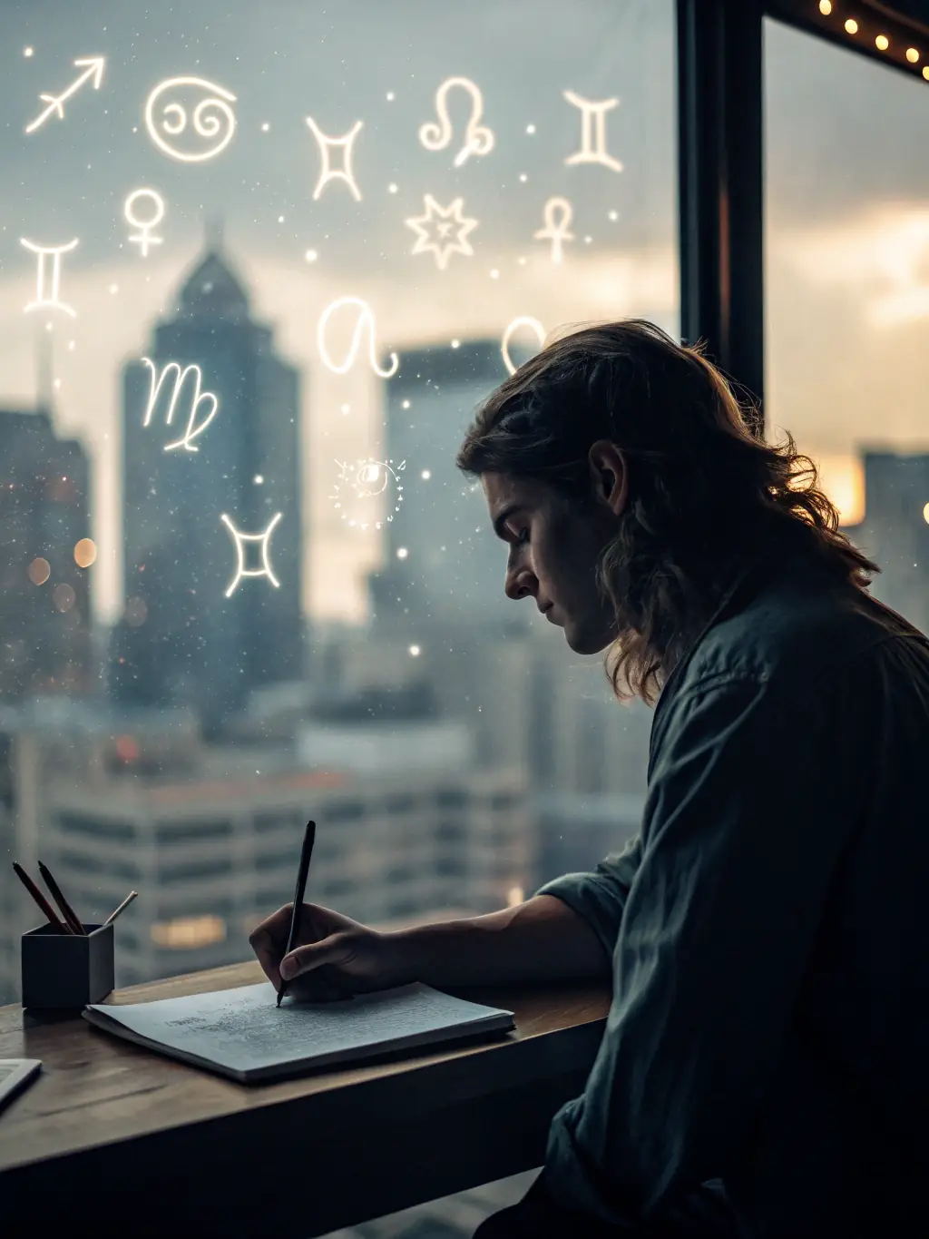 A serene image depicting a person meditating with a holographic astrological chart subtly overlaid, representing personalized spiritual readings.