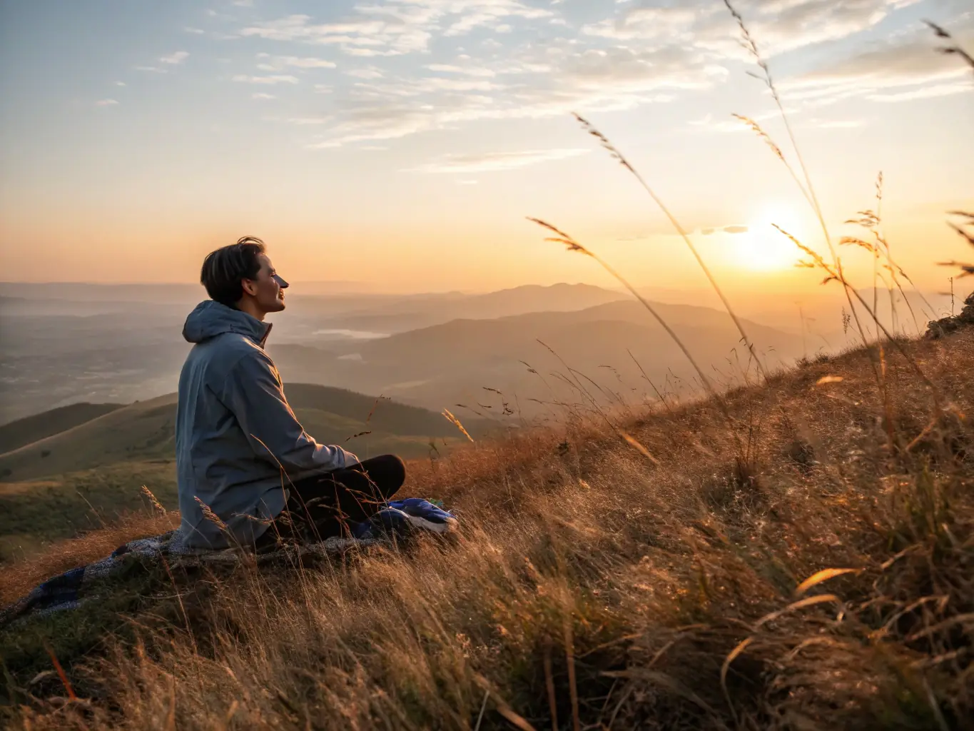 A serene image depicting a person meditating with a soft, glowing aura around them, representing the use of a meditation timer tool for enhancing mindfulness and inner peace.