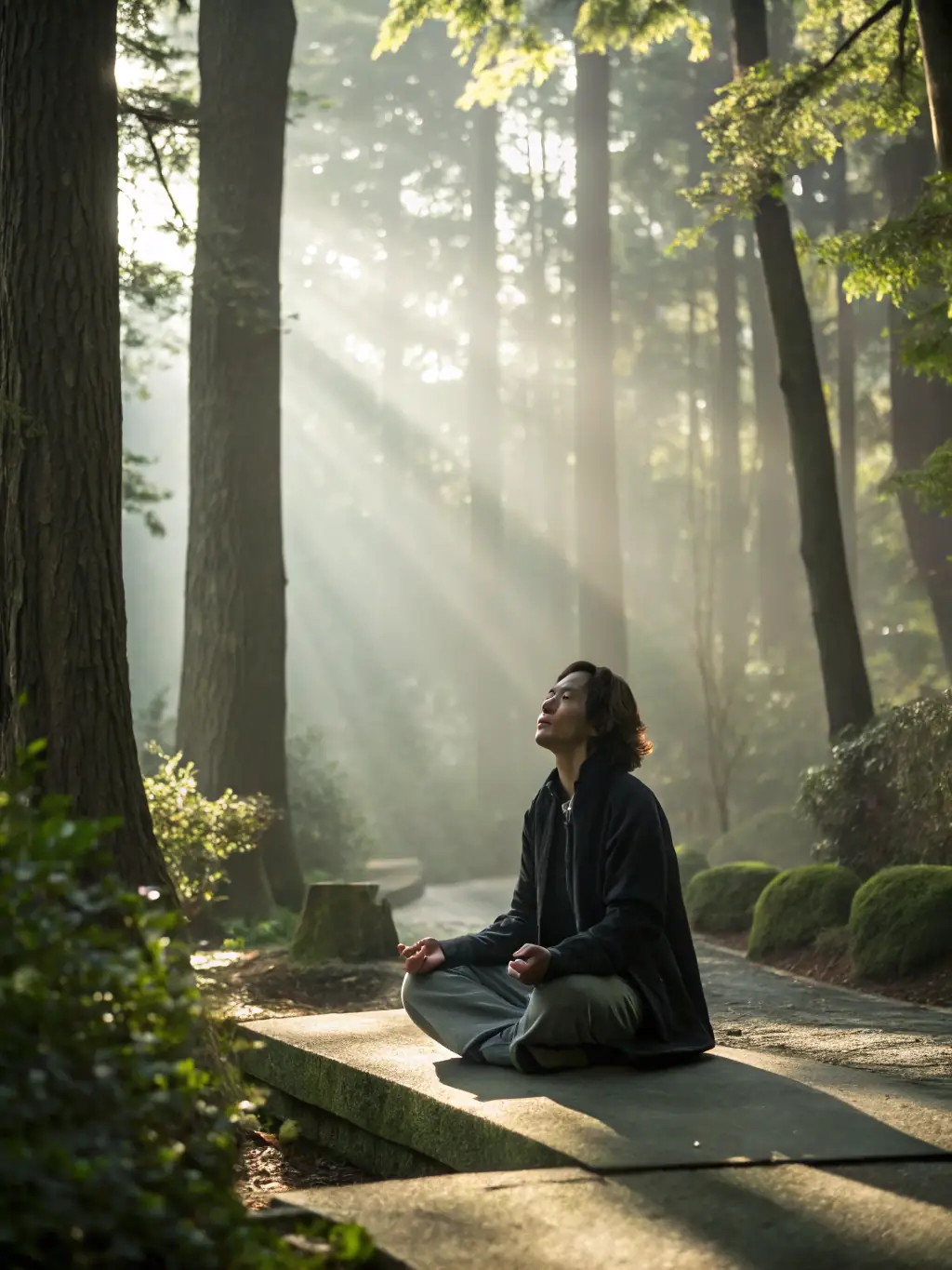 A person meditating in a serene environment, with subtle overlays of Human Design circuitry illustrating the flow of energy.
