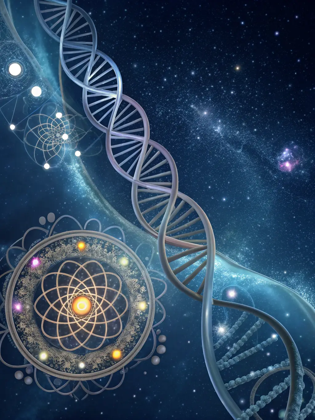 An image showing a stylized brain with constellations inside, symbolizing the blend of AI and traditional wisdom.