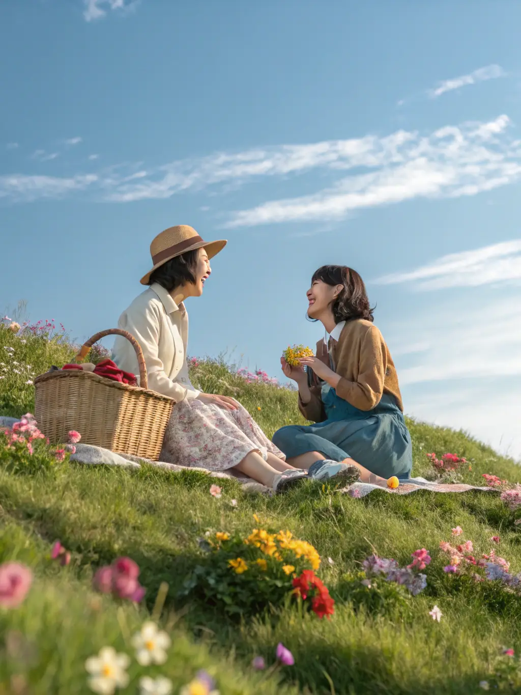 A vibrant image depicting two close friends laughing together in a sunlit park, symbolizing the joy of compatible friendships, to be used on Spiritual Origin's compatibility readings section.