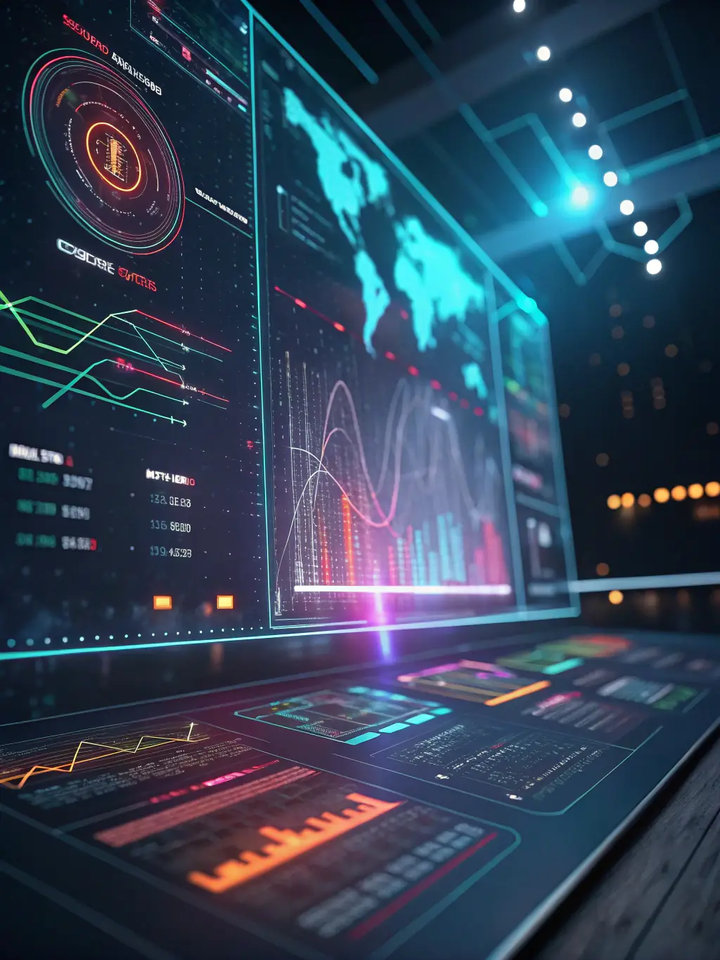 A futuristic, glowing AI interface displaying spiritual symbols and patterns, with a focus on interconnectedness and divine wisdom, representing the Oracle AI feature of Spiritual Origin.